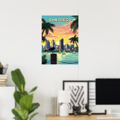Skyline van San Diego, Californië met zeemeeuw Poster (Thuiskantoor)