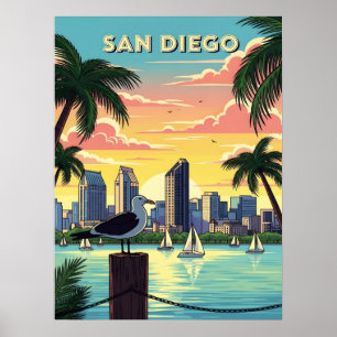 Skyline van San Diego, Californië met zeemeeuw Poster