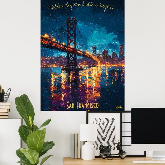 Skyline van San Francisco bij Dusk Poster - Romant (Thuiskantoor)