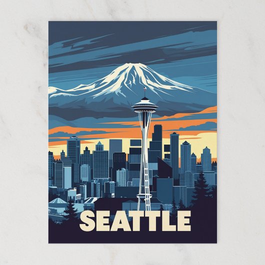 skyline van Seattle en Mount Rainier Briefkaart