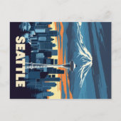  skyline van Seattle en Mount Rainier Briefkaart (Voorkant)