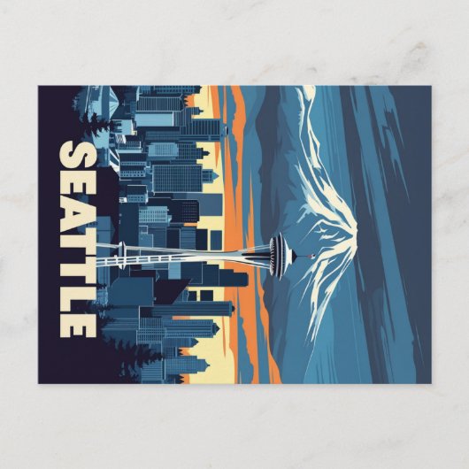 skyline van Seattle en Mount Rainier Briefkaart (Voorkant)