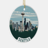 Skyline van Seattle en Mount Rainier Keramisch Ornament (Rechts)