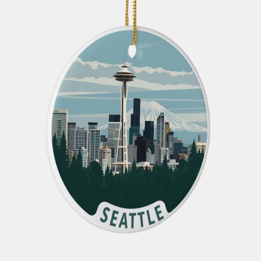 Skyline van Seattle en Mount Rainier Keramisch Ornament (Rechts)