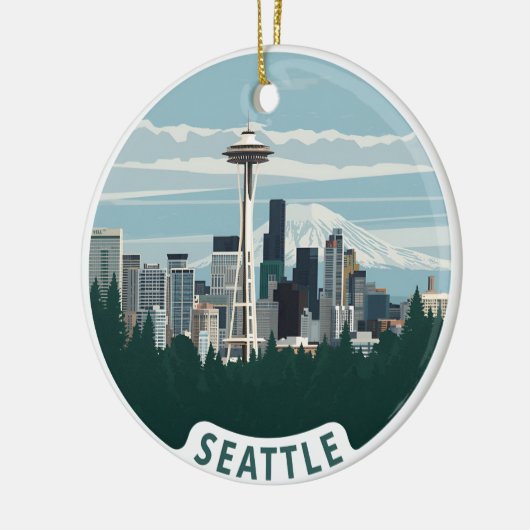 Skyline van Seattle en Mount Rainier Keramisch Ornament (Links)