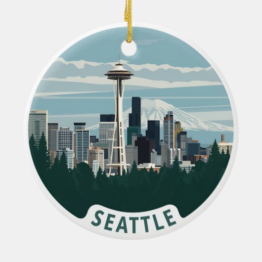 Skyline van Seattle en Mount Rainier Keramisch Ornament (Achterkant)