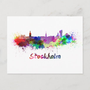 skyline van Stockholm in waterverf Briefkaart