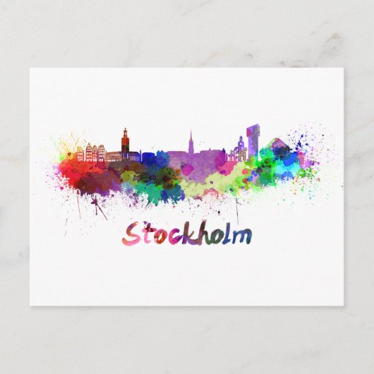 skyline van Stockholm in waterverf Briefkaart (Voorkant)