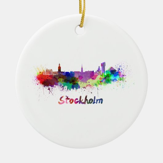 skyline van Stockholm in waterverf Keramisch Ornament (Voorkant)