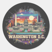 Skyline van Washington DC | Verenigde Staten Capit Ronde Sticker (Voorkant)