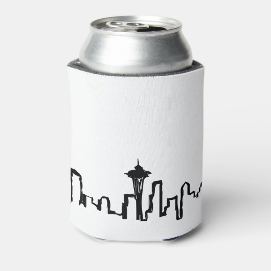 skyline voor seattle in zwarte inkt blikjeskoeler (Blikje Achterkant)