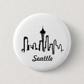 skyline voor seattle in zwarte inkt ronde button 5,7 cm (Voorkant)