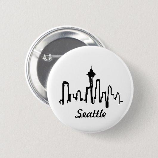 skyline voor seattle in zwarte inkt ronde button 5,7 cm (Voorkant /achterkant)