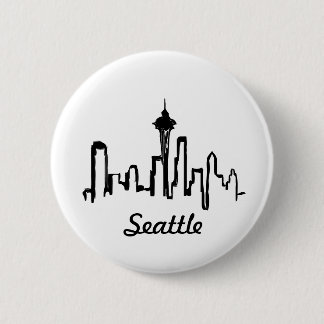 skyline voor seattle in zwarte inkt ronde button 5,7 cm