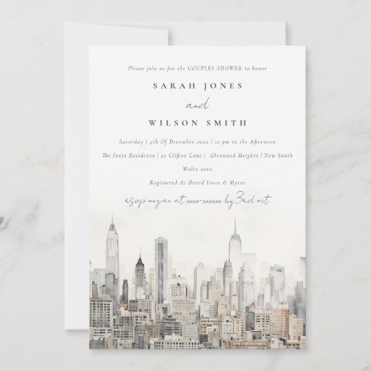 Skyline Waterverf Couples Shower Kaart (Voorkant)