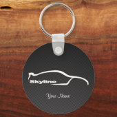 Skyline White Silhouette Logo w/faux Carbon fibre Sleutelhanger (Voorkant)
