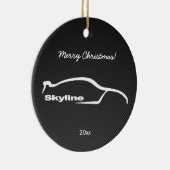 Skyline White Silhouette met koolstofvezel Keramisch Ornament (Rechts)