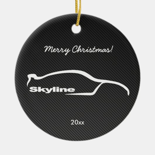 Skyline White Silhouette met koolstofvezel Keramisch Ornament (Voorkant)