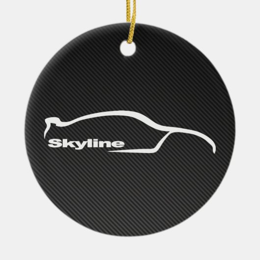 Skyline White Silhouette met koolstofvezel Keramisch Ornament (Voorkant)
