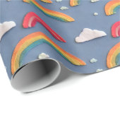 Sky's Embrace: Speelse Regenboog en Wolken Wrappin Cadeaupapier (Rol Hoek)