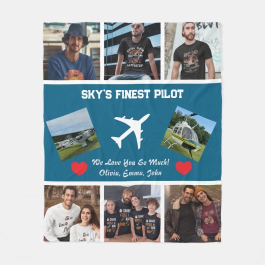 'Sky's Finest Pilot' Fotocollage, Vliegtuig, Moder Fleece Deken (Voorkant)