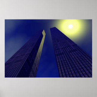 Skyscapers in het blauw poster