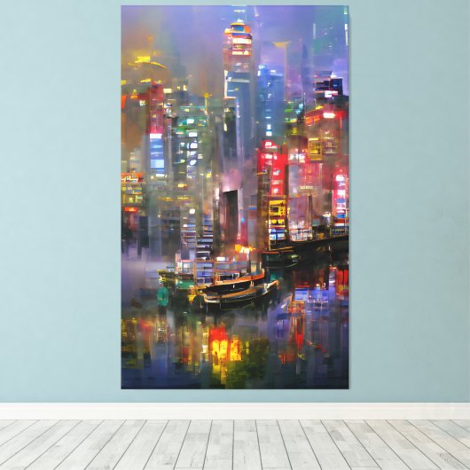 Skyscraper - Abstract schilderen van kleurige kleu Canvas Afdruk (Insitu (Houten vloer))