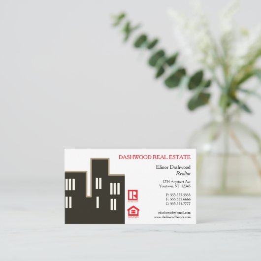 Skyscraper Silhouette Real Estate Realtor Visitekaartje (Staand voorkant)