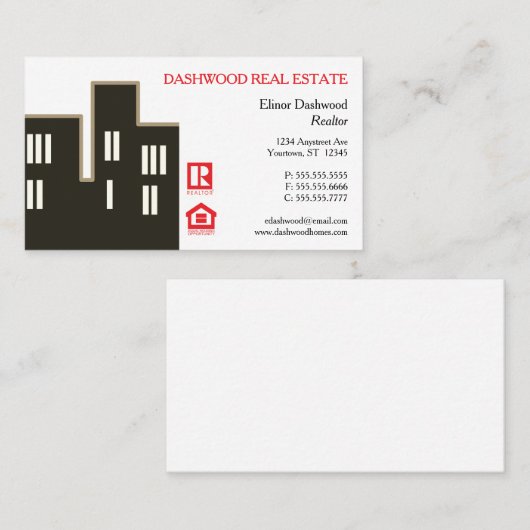 Skyscraper Silhouette Real Estate Realtor Visitekaartje (Voorkant / Achterkant)