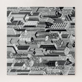 Skyscraper stad illustratie, isometrische naadloze legpuzzel (Horizontaal)