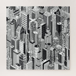 Skyscraper stad illustratie, isometrische naadloze legpuzzel