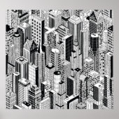 Skyscraper stad illustratie, isometrische naadloze poster (Voorkant)