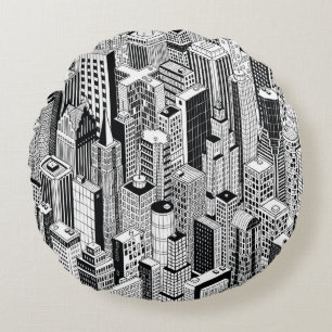 Skyscraper stad illustratie, isometrische naadloze rond kussen