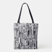 Skyscraper stad illustratie, isometrische naadloze tote bag (Achterkant)