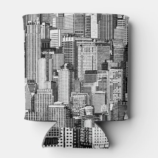 Skyscraper stad isometrische naadloze textuur blikjeskoeler (Achterkant)