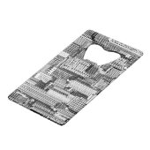 Skyscraper stad isometrische naadloze textuur creditkaart flessenopener (Voorkant Gekanteld)