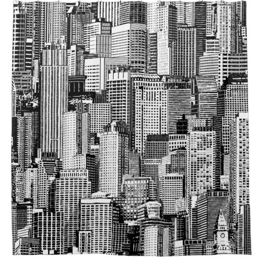 Skyscraper stad isometrische naadloze textuur douchegordijn (Voorkant)