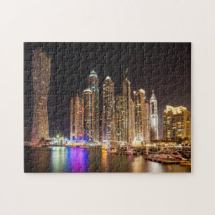Skyscrapers in Dubai Marina 's nachts, Verenigde A Legpuzzel