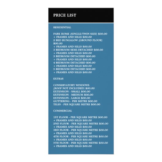 Skyscrapers, Reinigingslijst van serviceprijzen Reclamekaart (Achterkant)