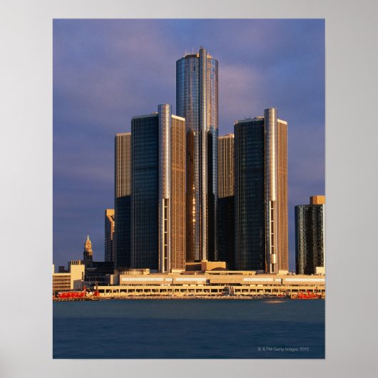 Skyscrapers, water in Detroit 3 Poster (Voorkant)