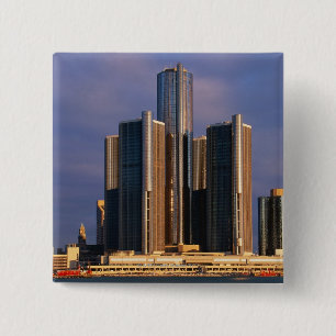 Skyscrapers, water in Detroit 3 Vierkante Button 5,1 Cm