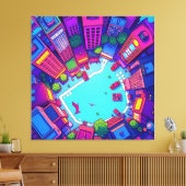 Skyview City – Neon Pop Art Urban Landscape Canvas Afdruk (Insitu (Woonkamer))