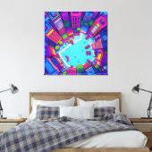 Skyview City – Neon Pop Art Urban Landscape Canvas Afdruk (Insitu (Slaapkamer))