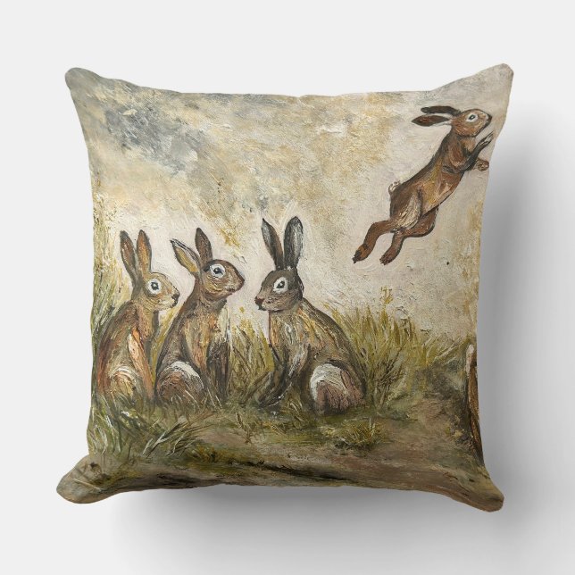 Skyward Fluff Meadow Hare Whimsical Rabbit Family  Kussen (Voorkant)