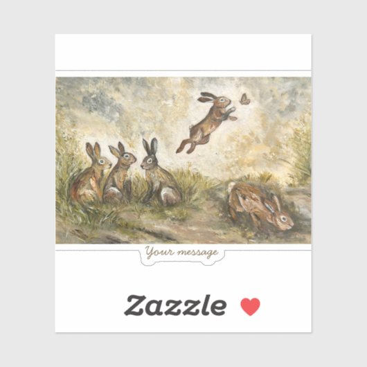 Skyward Fluff Meadow Hare Whimsical Rabbit Family  Sticker (Vel)