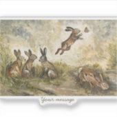Skyward Fluff Meadow Hare Whimsical Rabbit Family  Sticker (Voorkant)