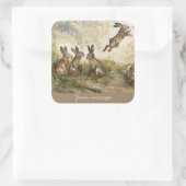 Skyward Fluff Meadow Hare Whimsical Rabbit Family Vierkante Sticker (Tas)