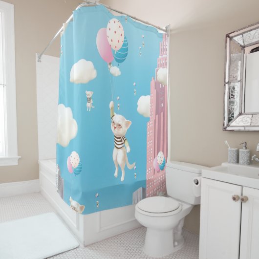 Skyward-gebonden Kittens Douchegordijn (In situ)