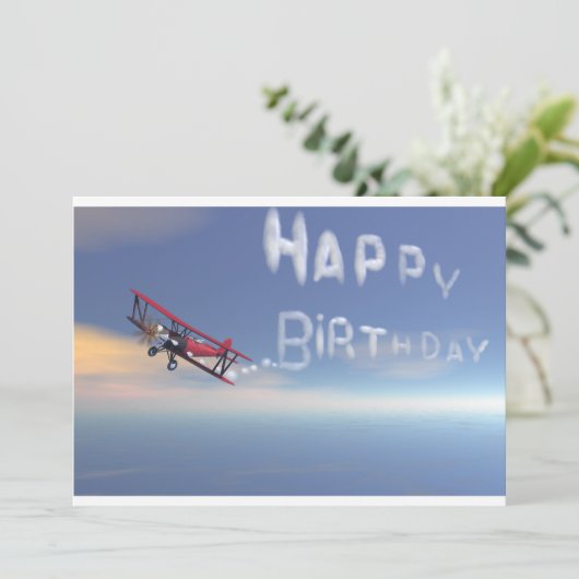 Skywriter Happy Birthday-uitnodiging. Kaart (Staand voorkant)