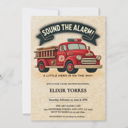 Sla alarm!  Baby shower voor brandweerwagens Kaart (Voorkant)